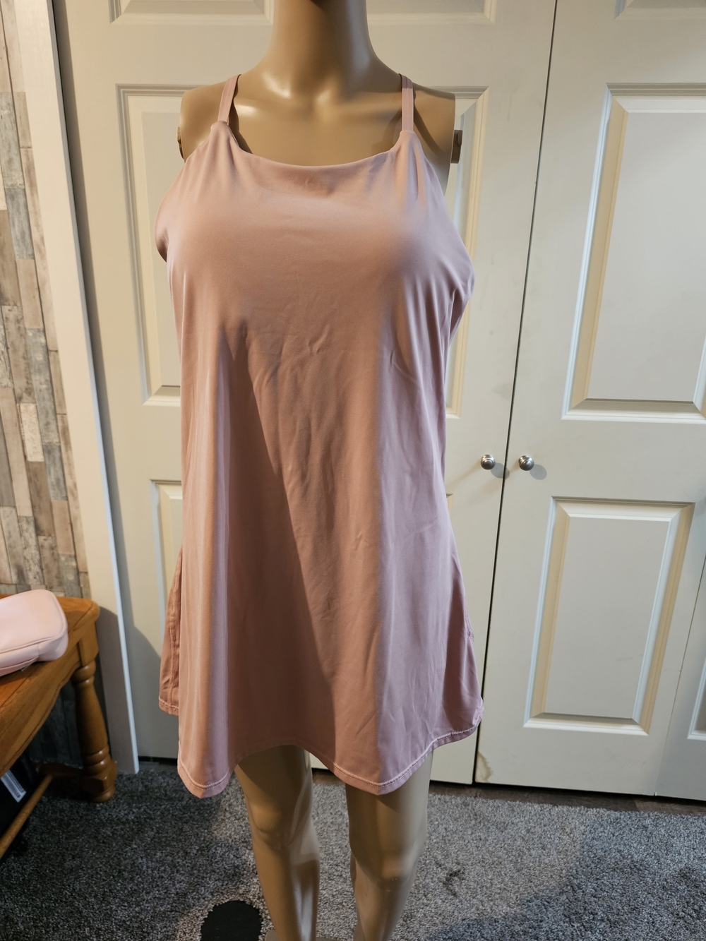 Light Pink Women's Athletic Dress with Adjustable Straps, Built In Bra And Short